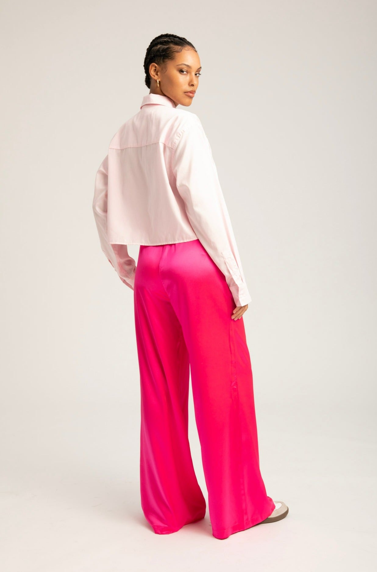 Fuchsia Silk Wide Leg Pintuck Pants