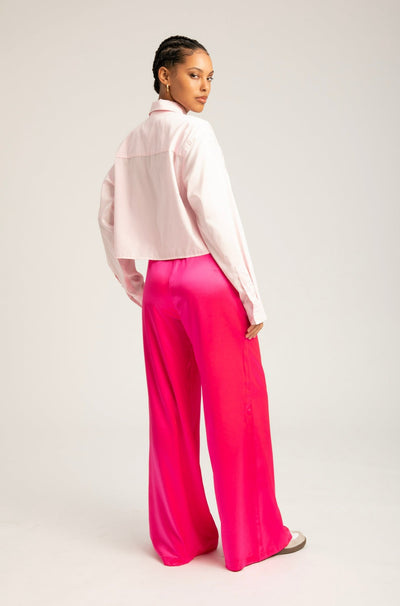 Fuchsia Silk Wide Leg Pintuck Pants