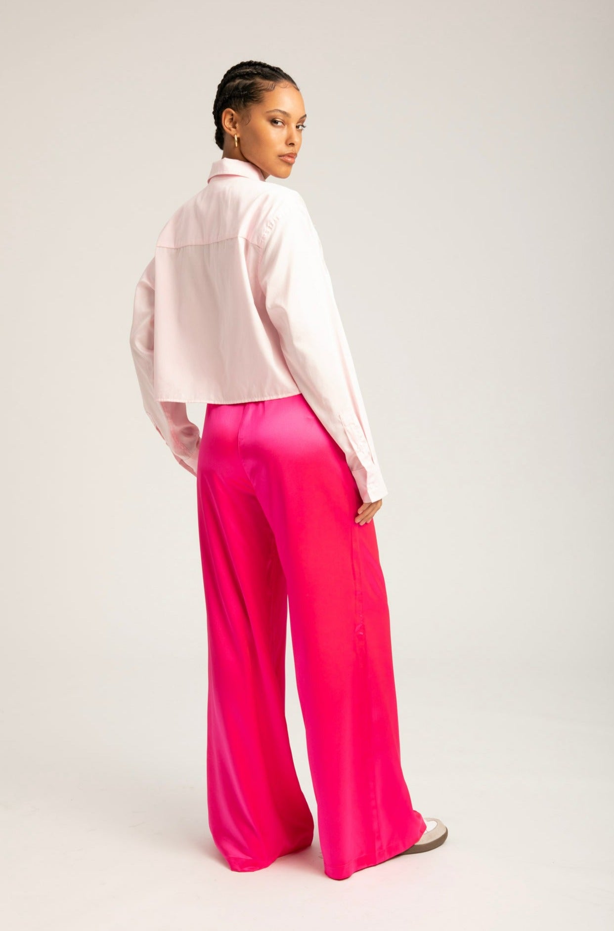 Powder Pink Cotton Cropped Button Down