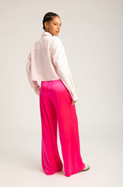 Powder Pink Cotton Cropped Button Down