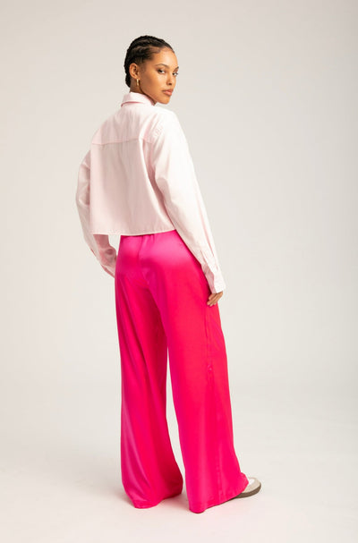 Powder Pink Cotton Cropped Button Up