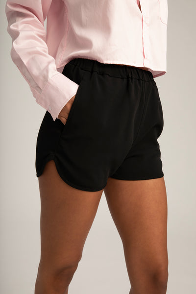 Black Crepe Slip Shorts
