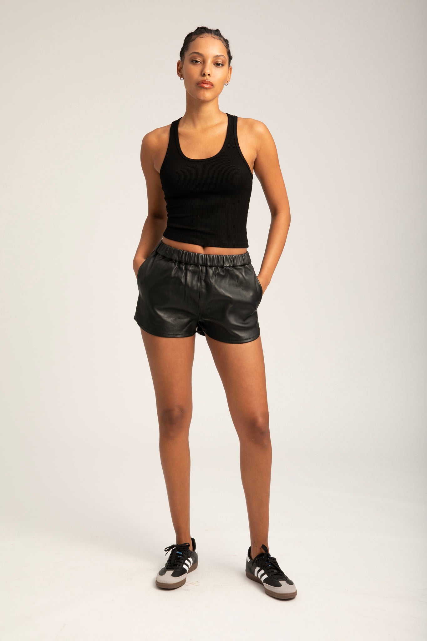 Black Leather Slip Shorts