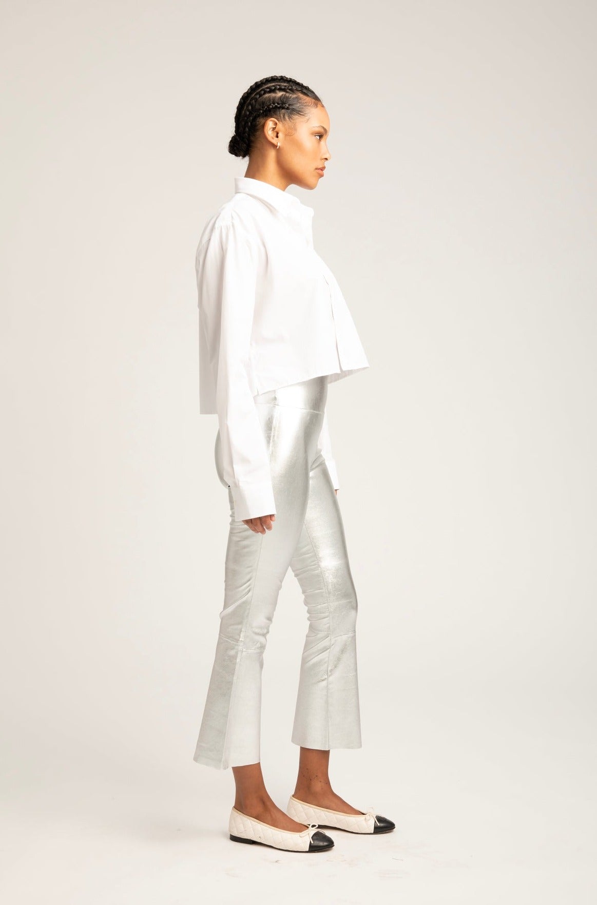 Silver Leather Crop Flare