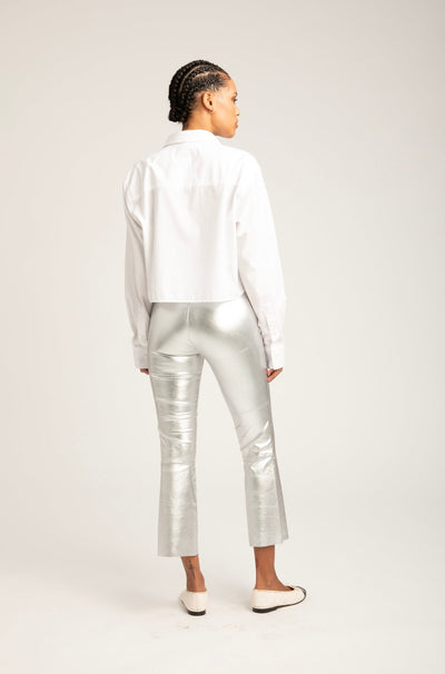 Silver Leather Crop Flare Leggings