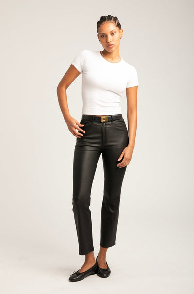 Black Leather 5 Pocket Crop Flare