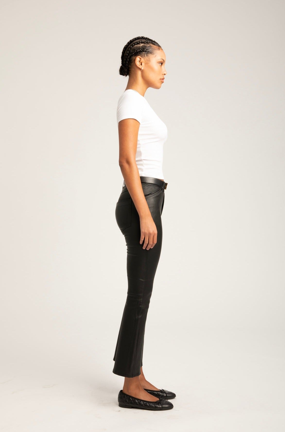 Black Leather 5 Pocket Crop Flare Pants