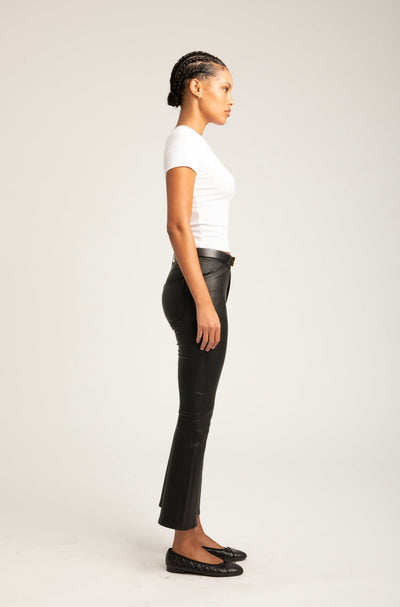 Black Leather 5 Pocket Crop Flare