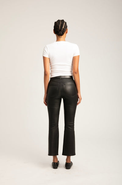 Black Leather 5 Pocket Crop Flare