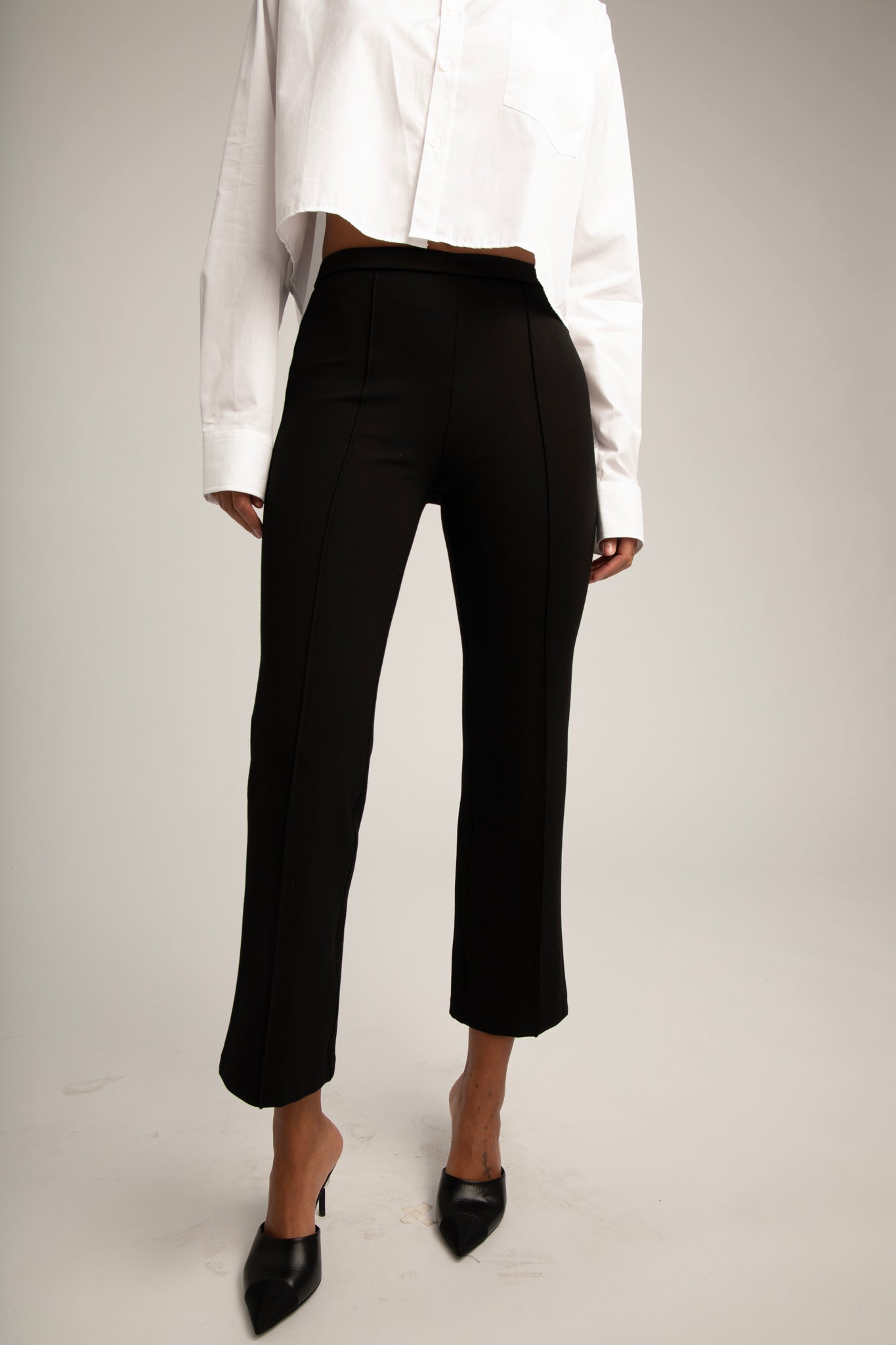 Black Ankle Flare Pants with Pintucks