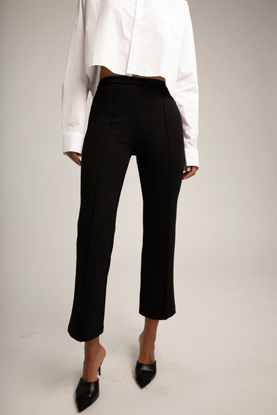 Black Casanova Ankle Flare Pants with Pintucks