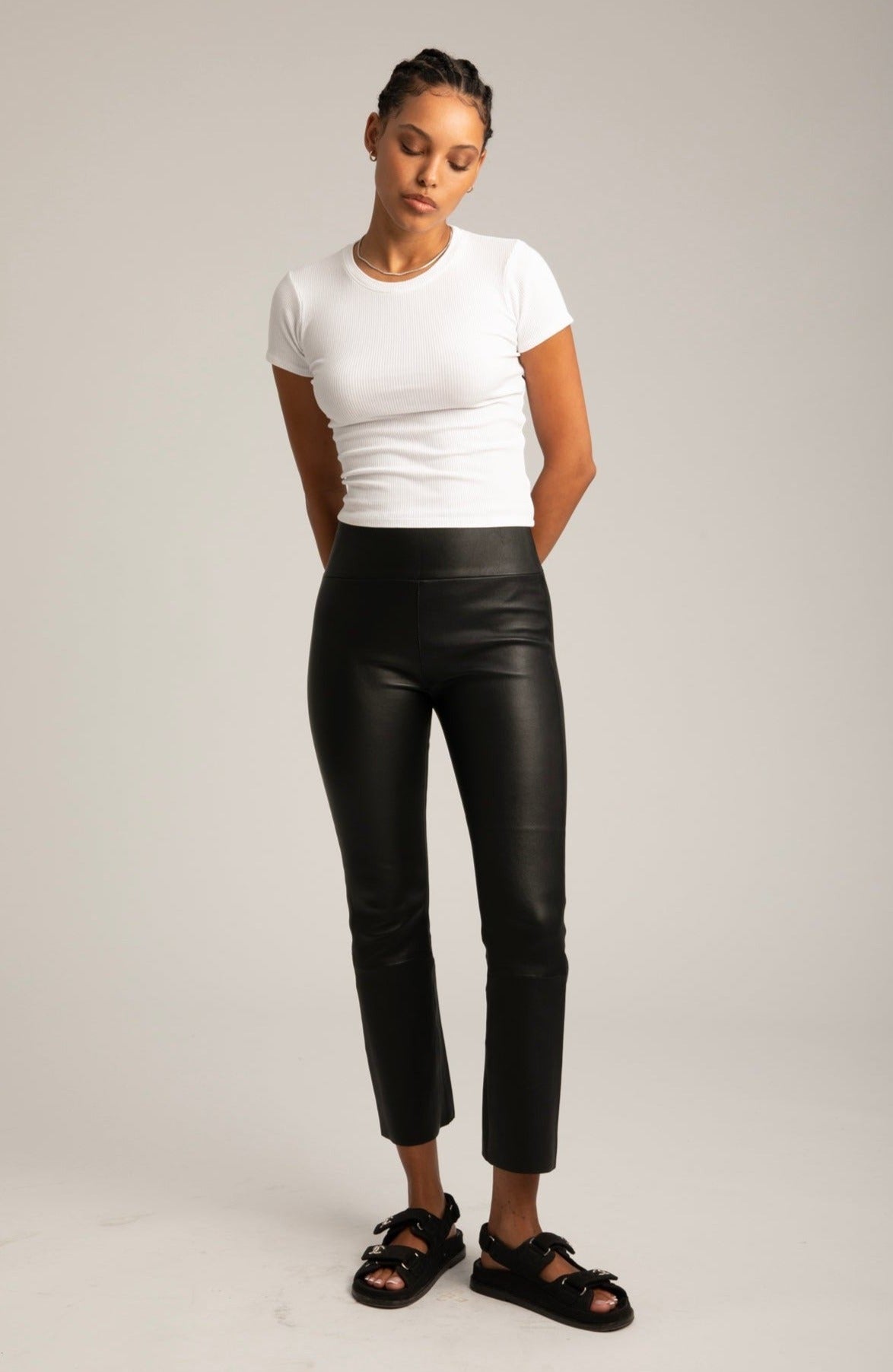 High Waisted Faux Leather Leggings Available In Store. Sizes S-M, M-L