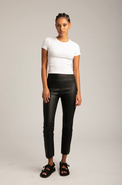 Black Leather Crop Flare Leggings