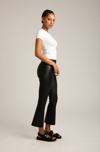 Black Leather Crop Flare Leggings