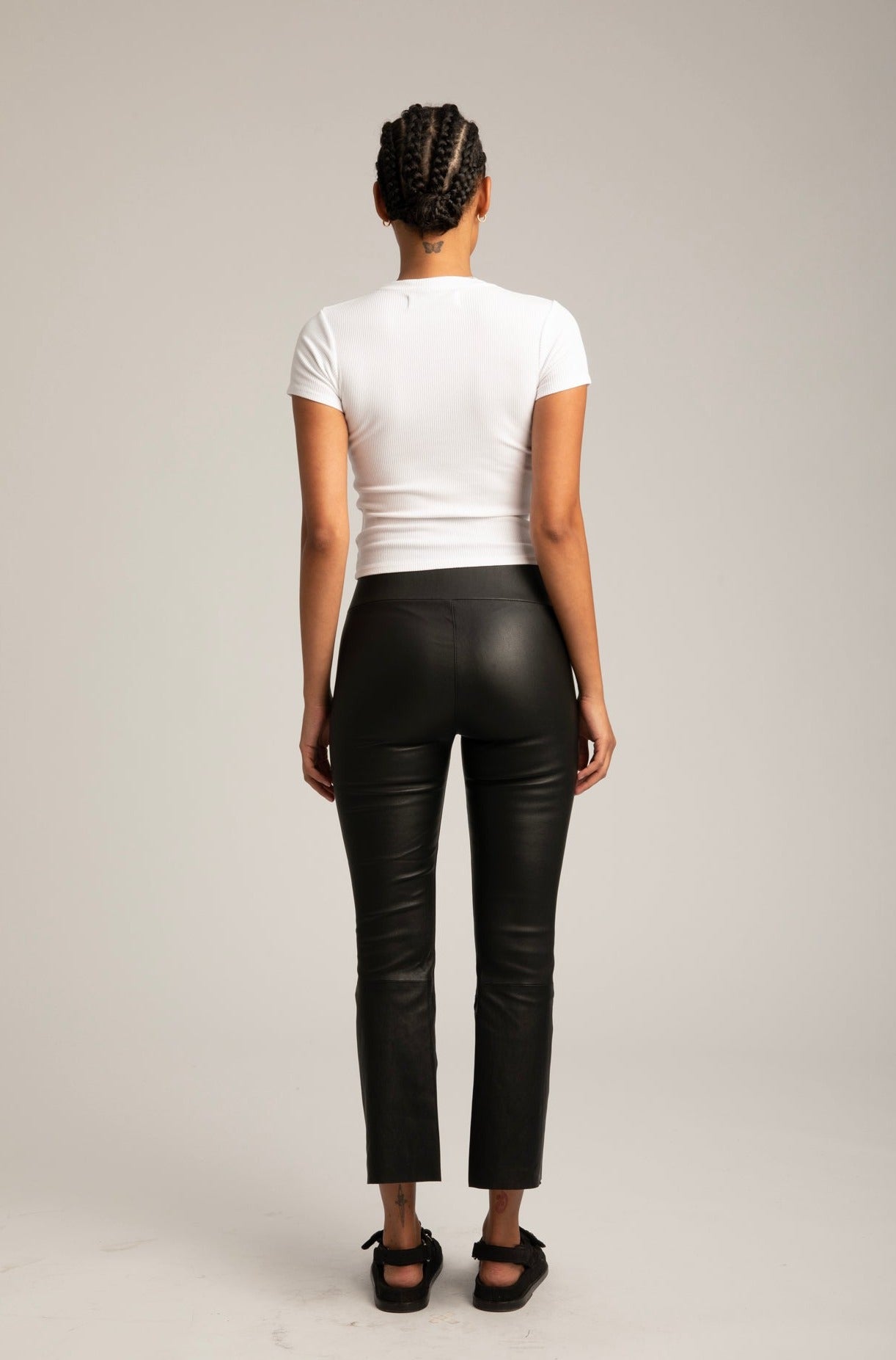 Black Leather Crop Flare Leggings