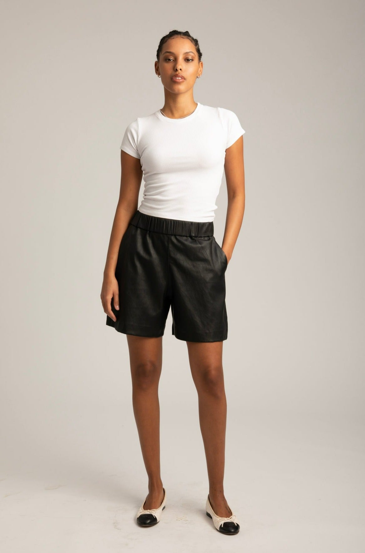 Black Leather Culotte Shorts