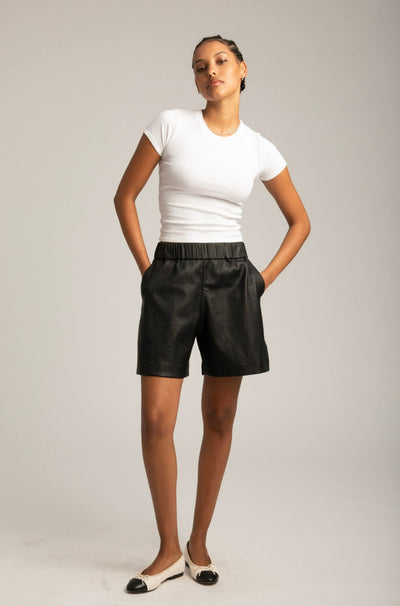 Black Leather Culotte Shorts