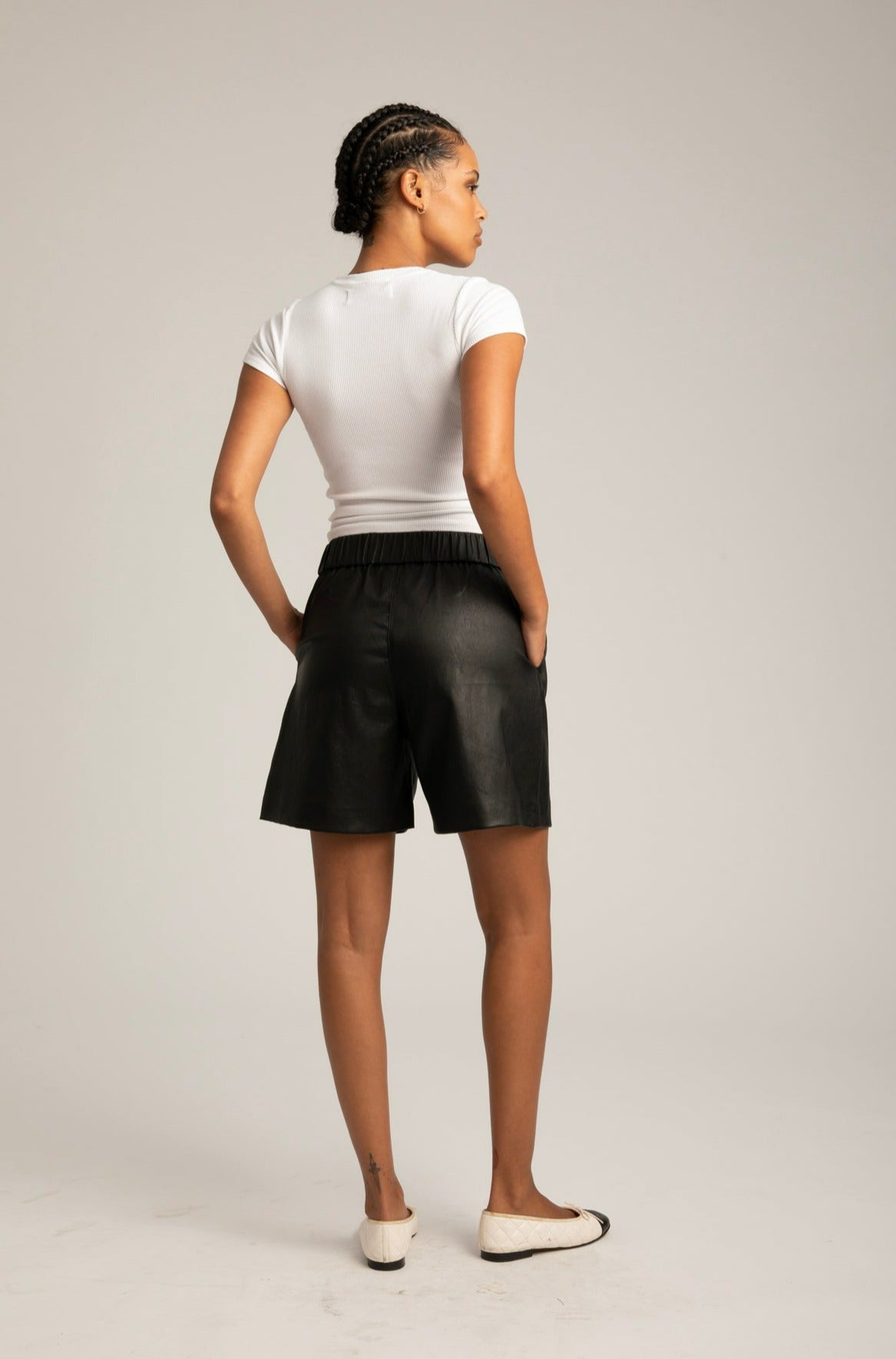Black Leather Culotte Shorts
