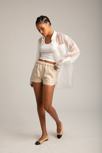 Off White Leather Slip Shorts
