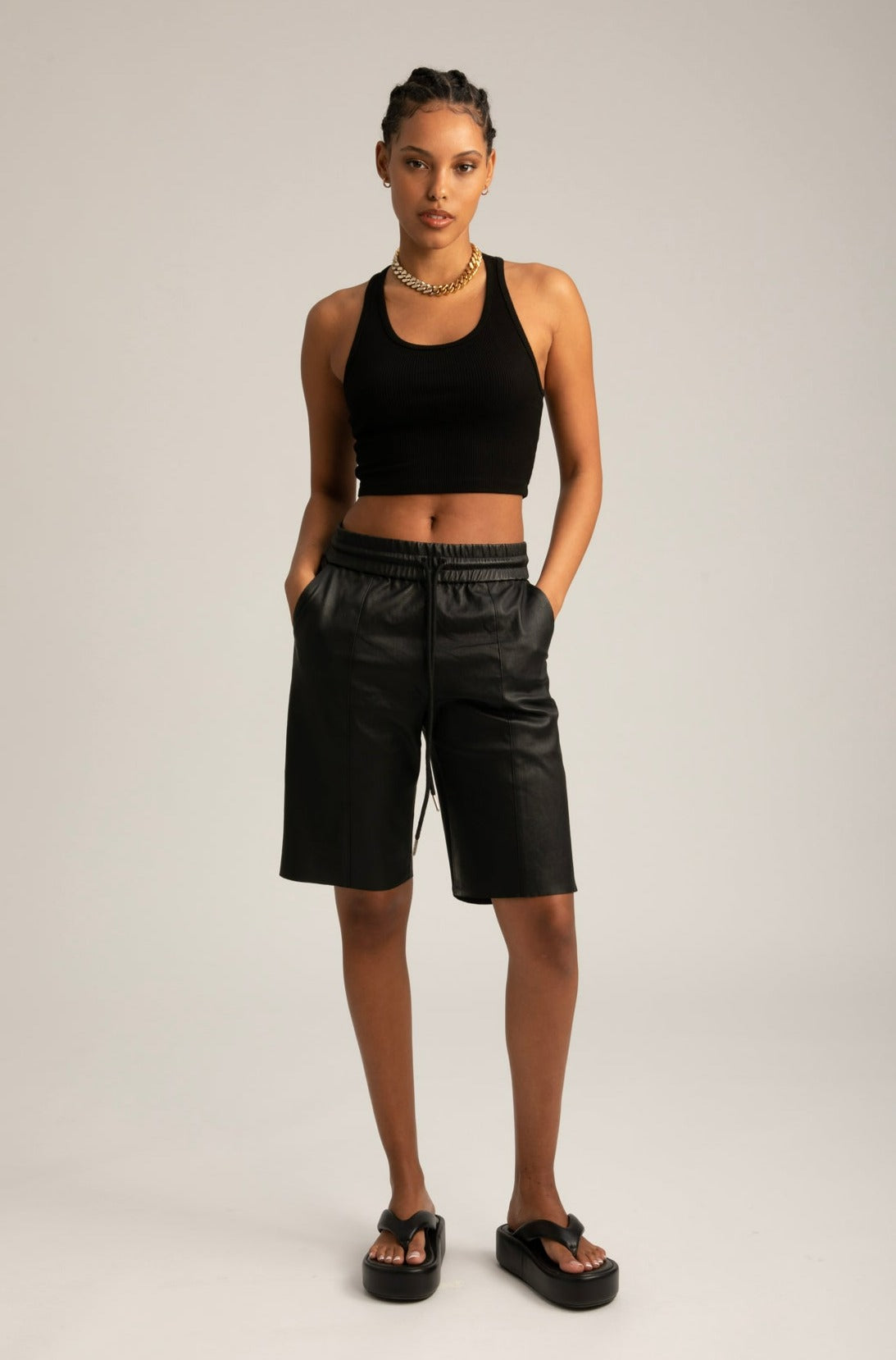 Black Leather All Star Shorts