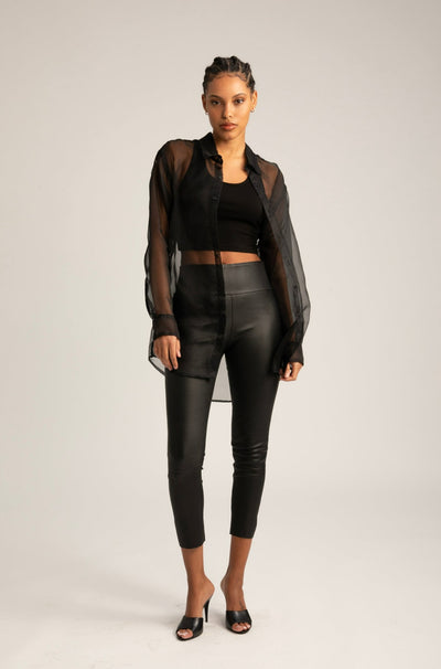 Black Leather Crop Leggings