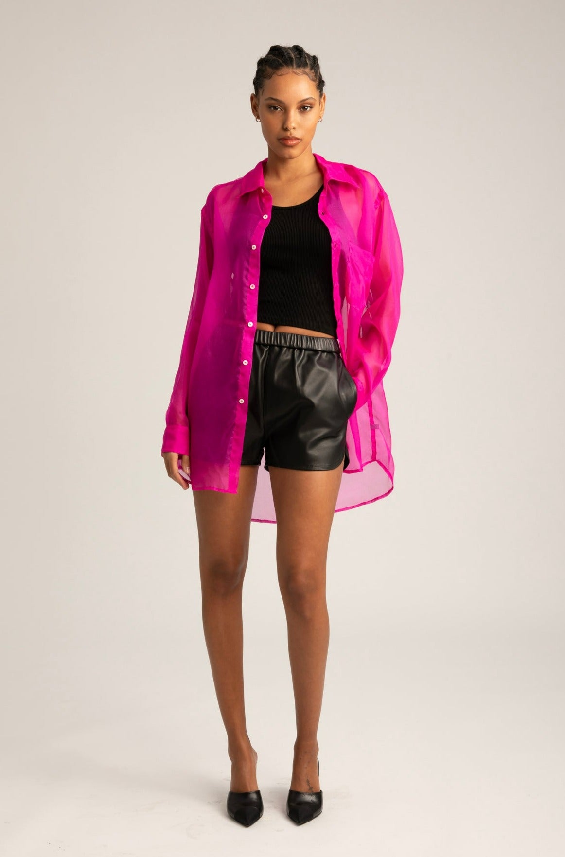 Fuchsia Silk Organza Oversized Shirt