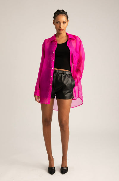 Fuchsia Silk Organza Oversized Shirt