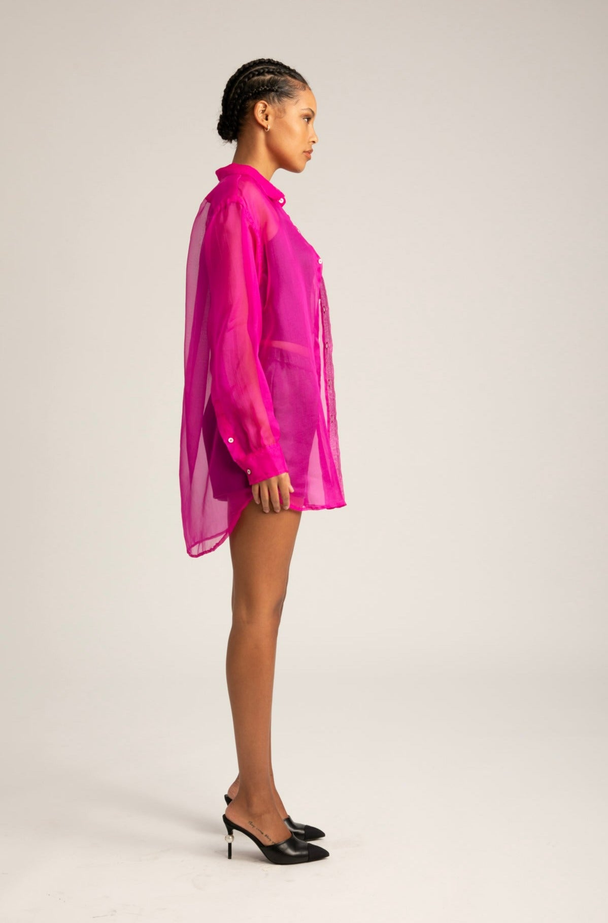 Fuchsia Silk Organza Oversized Shirt