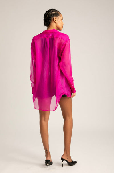 Fuchsia Silk Organza Oversized Shirt