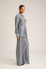 Navy Striped Silk Easy Pants