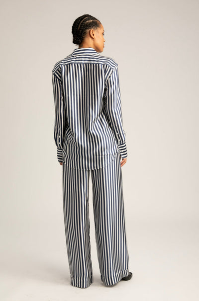 Navy Striped Silk Easy Pants