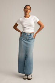 Paradis Long Denim Slit Skirt