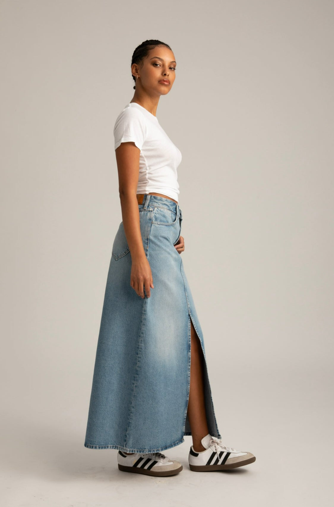 Paradis Long Denim Slit Skirt