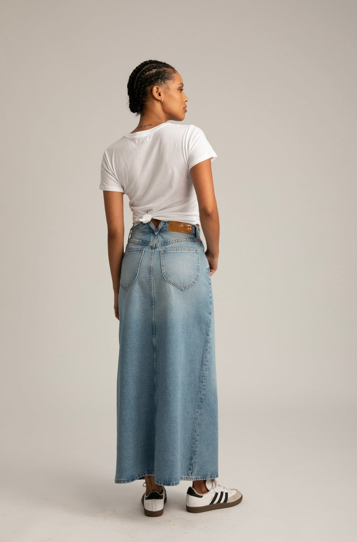 Paradis Long Denim Slit Skirt