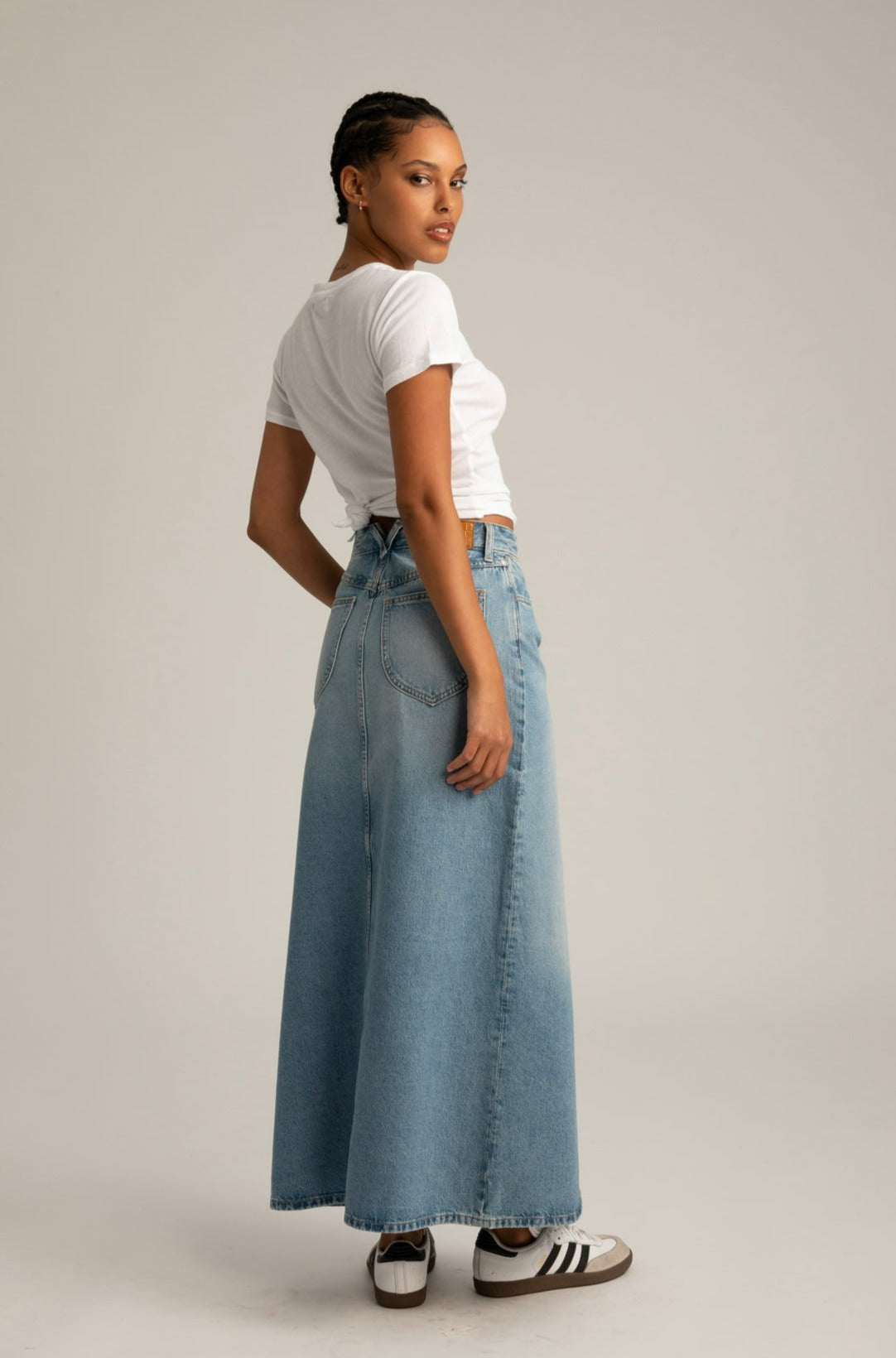 Long Denim Slit Skirt