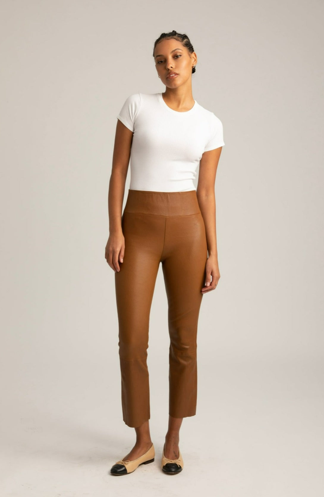 Walnut Leather Crop Flare Leggings
