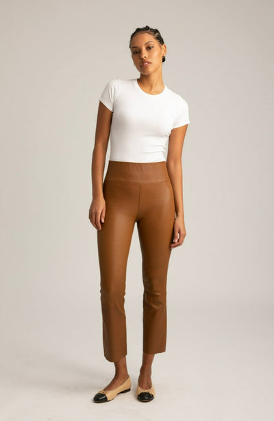 Walnut Leather Crop Flare Leggings