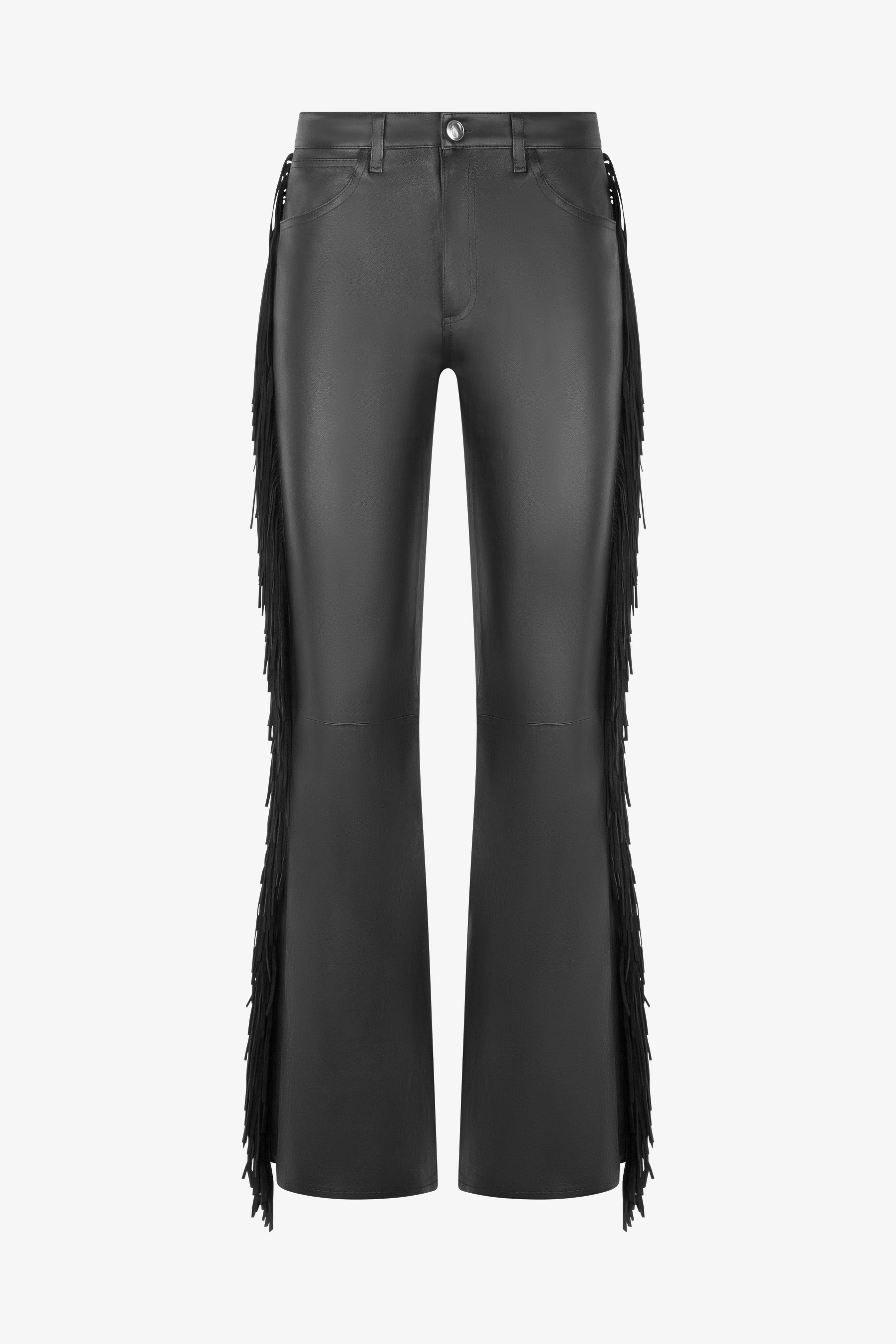Suede Fringe Leather 5 Pocket Micro Flare