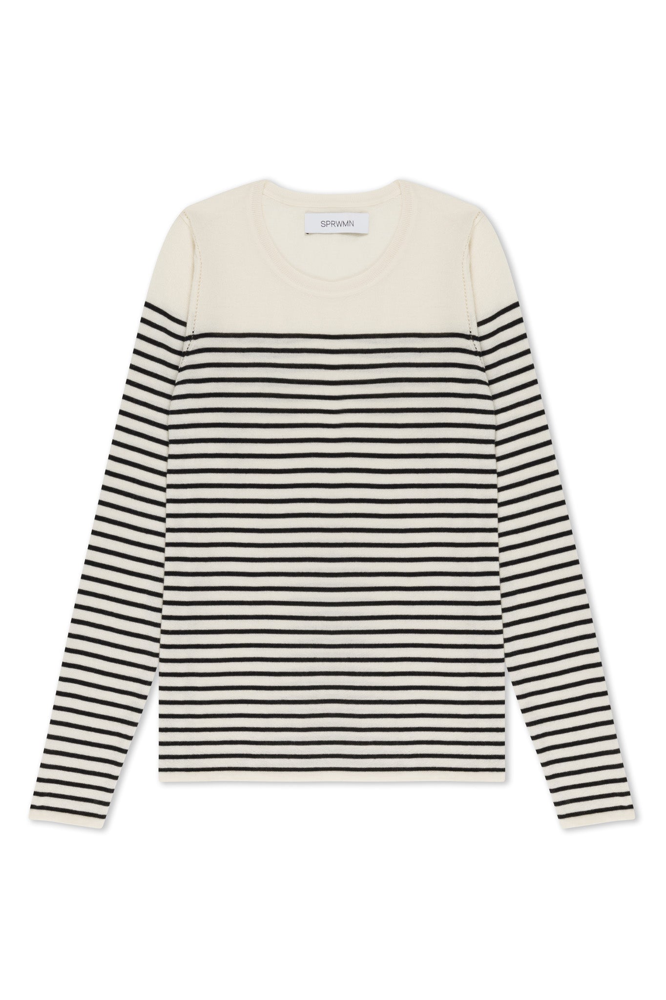 Striped Ivory Cashmere Fitted Crew Neck Sweater