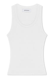 White Rib Fitted Scooped Tank