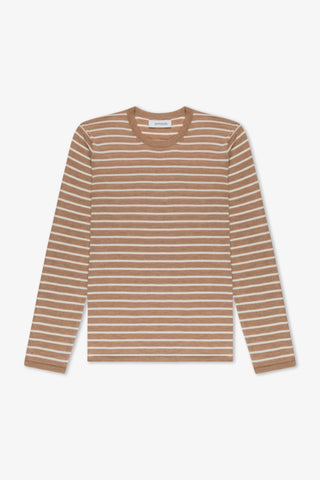 Tan and white striped cashmere sweater