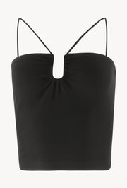 Black Crepe Shirred Top with Wire