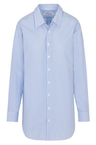 Baby Blue Striped Cotton Oversized Shirt