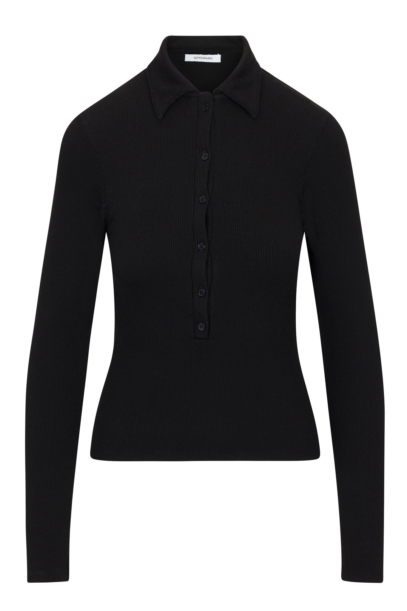 Black Rib Long Sleeve Polo Top