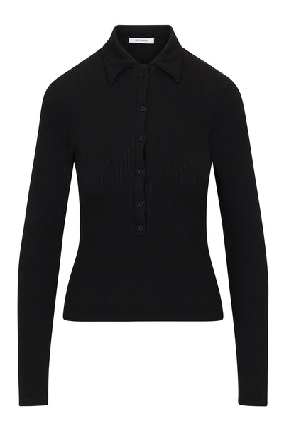 Black Rib Long Sleeve Polo Top