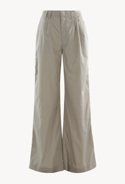 Beige Cotton Poplin Pleated Trousers