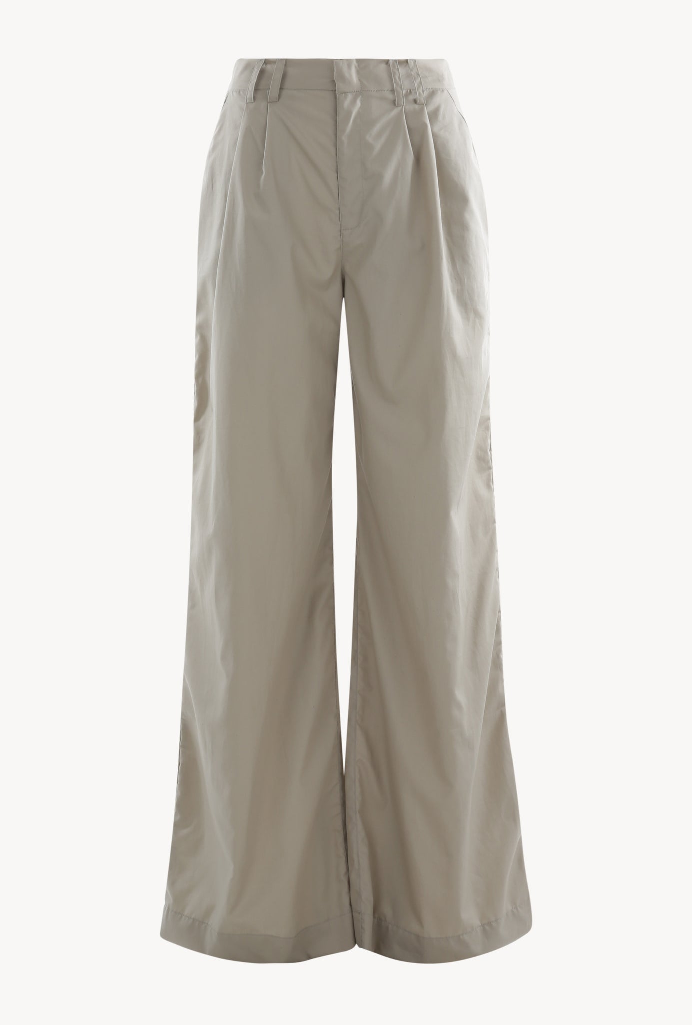 Beige Cotton Poplin Pleated Trousers