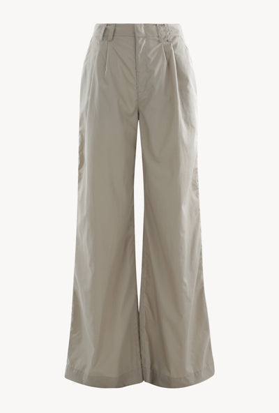 Beige Cotton Poplin Pleated Trousers