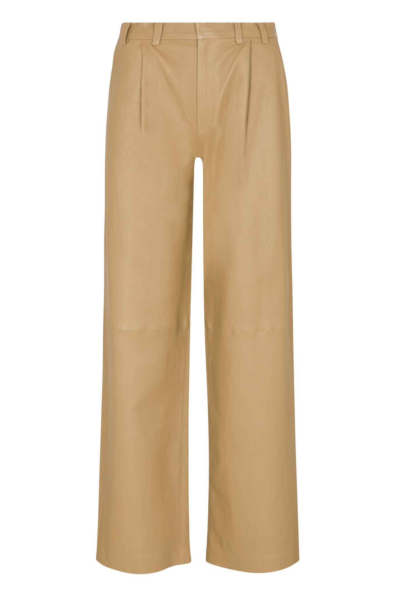 Khaki Leather Pleated Trousers