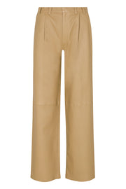 Khaki Leather Pleated Trousers